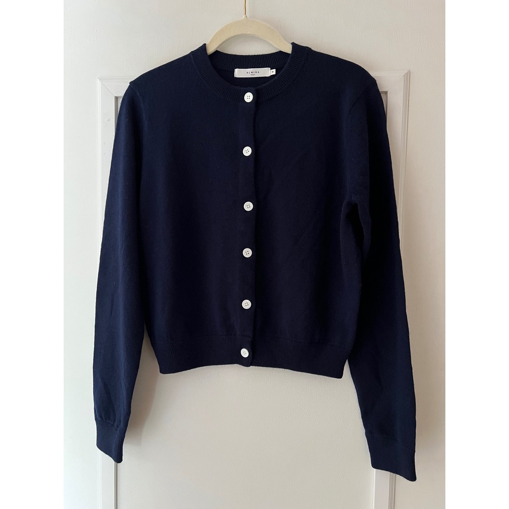 Almina Concept Navy Blue Merino Wool Cashmere Blend Button Front Cardigan M